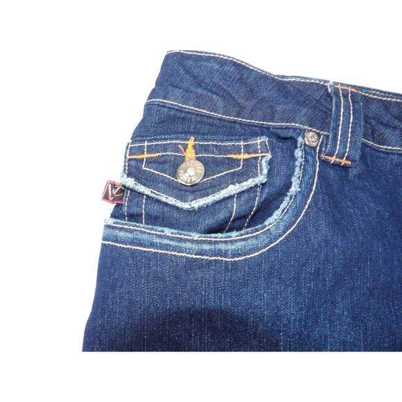 Vezucci Jeans Skirt Dark Wash Knee Length Modest Womens Sz 14 Orange Accent Y2K - Picture 6 of 11